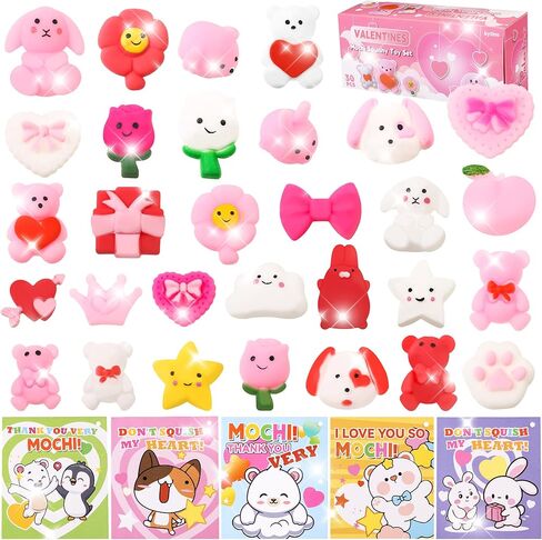 30 حزمة هدية عيد الحب للأطفال موتشي سكويشي مع بطاقات عيد الحب، حفلة عيد الحب في الفصل المدرسي، هدية لطيفة صغيرة لتبادل الهدايا للأولاد والبنات in Kuwait