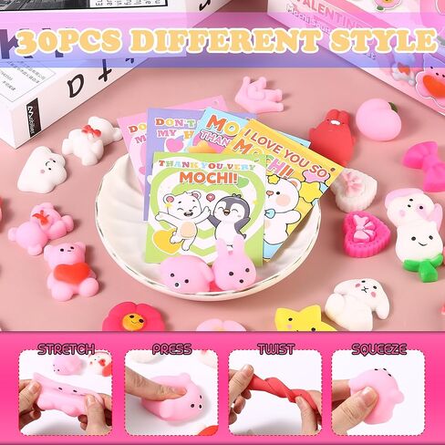 30 حزمة هدية عيد الحب للأطفال موتشي سكويشي مع بطاقات عيد الحب، حفلة عيد الحب في الفصل المدرسي، هدية لطيفة صغيرة لتبادل الهدايا للأولاد والبنات in Kuwait