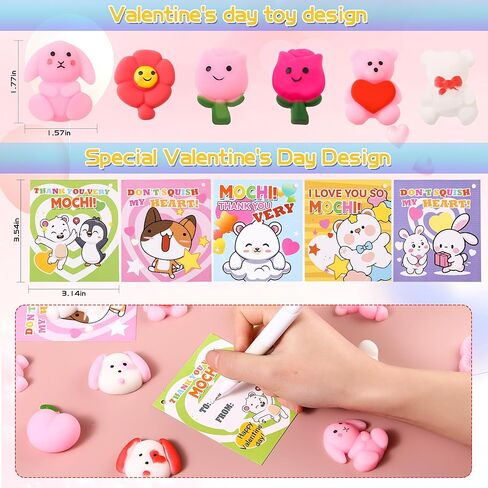 30 حزمة هدية عيد الحب للأطفال موتشي سكويشي مع بطاقات عيد الحب، حفلة عيد الحب في الفصل المدرسي، هدية لطيفة صغيرة لتبادل الهدايا للأولاد والبنات in Kuwait