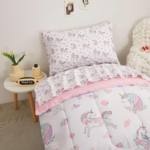 مجموعات لحاف الأطفال الصغار من Viviland Butterfly Floral، طقم مفروشات لطيف للفتيات الصغيرات، طقم سرير أطفال ناعم من الألياف الدقيقة باللون الأرجواني in Kuwait