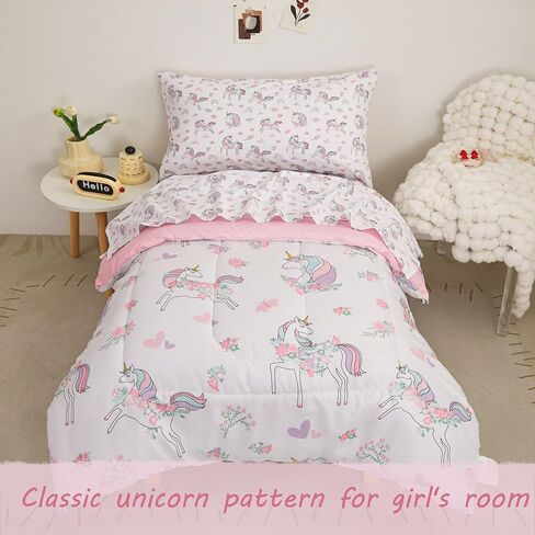 مجموعات لحاف الأطفال الصغار من Viviland Butterfly Floral، طقم مفروشات لطيف للفتيات الصغيرات، طقم سرير أطفال ناعم من الألياف الدقيقة باللون الأرجواني in Kuwait