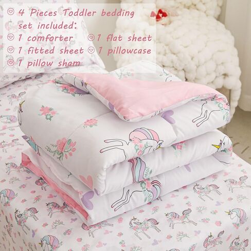 مجموعات لحاف الأطفال الصغار من Viviland Butterfly Floral، طقم مفروشات لطيف للفتيات الصغيرات، طقم سرير أطفال ناعم من الألياف الدقيقة باللون الأرجواني in Kuwait