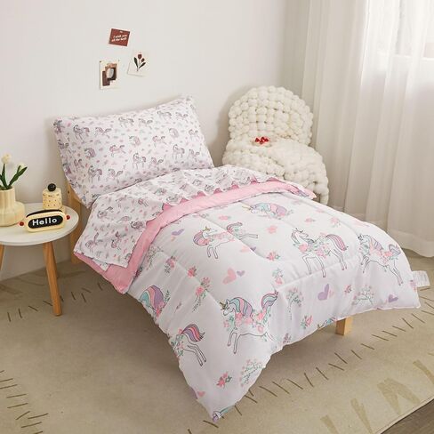 مجموعات لحاف الأطفال الصغار من Viviland Butterfly Floral، طقم مفروشات لطيف للفتيات الصغيرات، طقم سرير أطفال ناعم من الألياف الدقيقة باللون الأرجواني in Kuwait