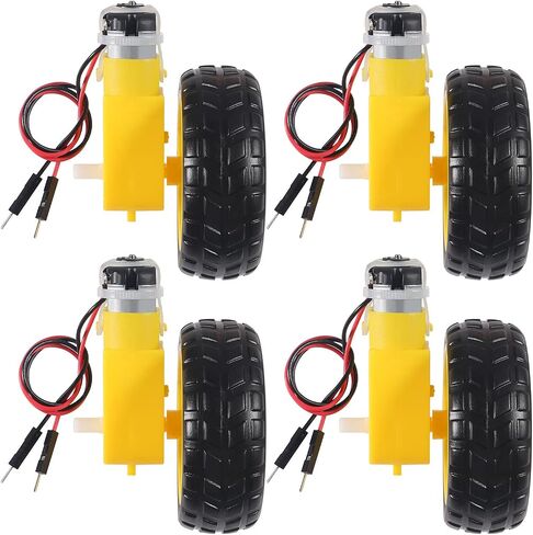 4 مجموعات DC الكهربائية TT Prewired Gear Motor Wheel Kit 3-6V محرك علبة التروس TT ذو العمود المزدوج مع عجلة إطار سيارة بلاستيكية 69 مم لنموذج إطارات سيارات روبوت RC الذكية in Kuwait