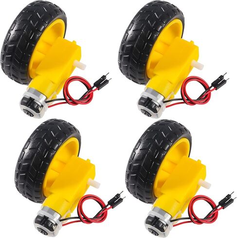 4 مجموعات DC الكهربائية TT Prewired Gear Motor Wheel Kit 3-6V محرك علبة التروس TT ذو العمود المزدوج مع عجلة إطار سيارة بلاستيكية 69 مم لنموذج إطارات سيارات روبوت RC الذكية in Kuwait