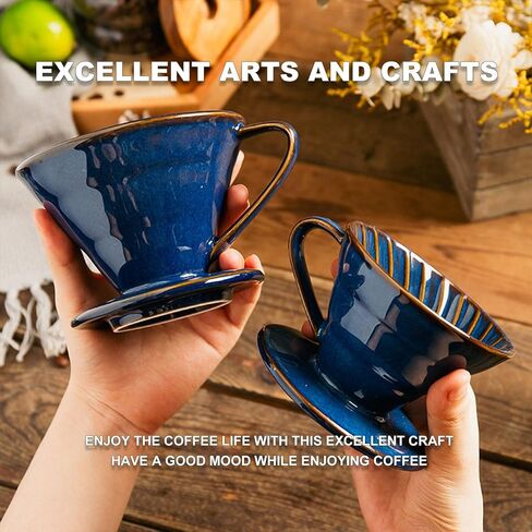 Ceramic Coffee Dripper Filter 01 Ceramic Pour Over Coffee Maker,Hand Drip Cone Coffee Filter,Portable Pour Over Coffee Maker Set For Home Baristas(Blue) in Kuwait