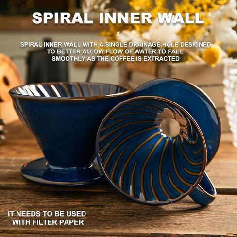 Ceramic Coffee Dripper Filter 01 Ceramic Pour Over Coffee Maker,Hand Drip Cone Coffee Filter,Portable Pour Over Coffee Maker Set For Home Baristas(Blue) in Kuwait