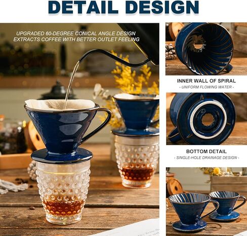 Ceramic Coffee Dripper Filter 01 Ceramic Pour Over Coffee Maker,Hand Drip Cone Coffee Filter,Portable Pour Over Coffee Maker Set For Home Baristas(Blue) in Kuwait