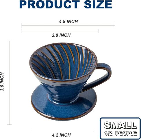 Ceramic Coffee Dripper Filter 01 Ceramic Pour Over Coffee Maker,Hand Drip Cone Coffee Filter,Portable Pour Over Coffee Maker Set For Home Baristas(Blue) in Kuwait