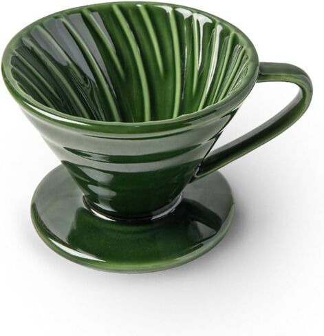 Pour Over Coffee Dripper - Ceramic Coffee Maker with 1 Holes Flat Bottom Slow Filter Cone for Travel,Camping,Office,Home,portable,Easy Manual Brew Maker,green with 2-4 people in Kuwait