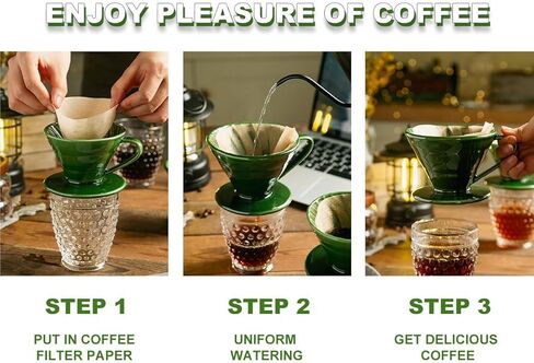 Pour Over Coffee Dripper - Ceramic Coffee Maker with 1 Holes Flat Bottom Slow Filter Cone for Travel,Camping,Office,Home,portable,Easy Manual Brew Maker,green with 2-4 people in Kuwait