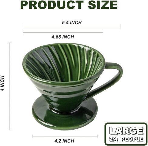 Pour Over Coffee Dripper - Ceramic Coffee Maker with 1 Holes Flat Bottom Slow Filter Cone for Travel,Camping,Office,Home,portable,Easy Manual Brew Maker,green with 2-4 people in Kuwait