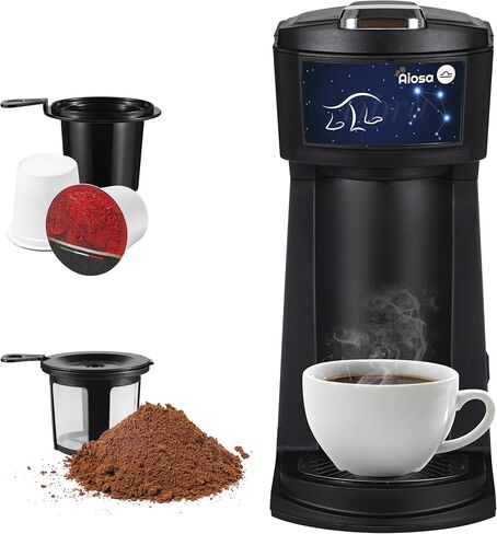 ماكينة صنع القهوة بكوب واحد من Aiosa Constellation 2 في 1 لبودات وأرضيات الأكواب K، ماكينة صنع القهوة الصغيرة بحجم 6 إلى 14 أونصة، تشغيل سريع بزر واحد، إيقاف تلقائي، فلتر قابل لإعادة الاستخدام، الميزان in Kuwait