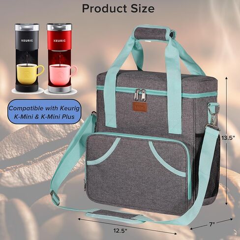 IAVEYG Coffee Maker Travel Bag Compatible with Keurig K-Mini or K-Mini Plus,Single Serve Coffee Brewer Portable Storage Bag with Multiple Pockets for K-Cup Pods,Storage Bag With Shoulder Strap(Gray) in Saudi Arabia