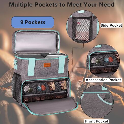 IAVEYG Coffee Maker Travel Bag Compatible with Keurig K-Mini or K-Mini Plus,Single Serve Coffee Brewer Portable Storage Bag with Multiple Pockets for K-Cup Pods,Storage Bag With Shoulder Strap(Gray) in Saudi Arabia