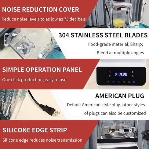 خلاط تجاري Yovtekc للمخفوقات والعصائر، 1.8 لتر (61 أونصة) خلاط احترافي عالي السرعة للمطبخ، خلاط على سطح الطاولة مع درع صوت لعصائر الفاكهة المجمدة، 2200 وات 110 فولت أبيض in Kuwait