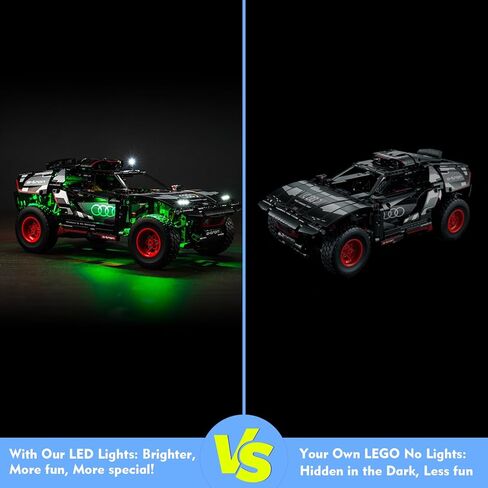 مجموعة إضاءة LED LocoLee لسيارة Lego Audi RS Q e-tron 42160، 2023 مجموعة إضاءة إبداعية مطورة للتحكم عن بعد متوافقة مع مجموعة بناء Lego Technic Cars 42160 (أضواء فقط، بدون نماذج) in Kuwait