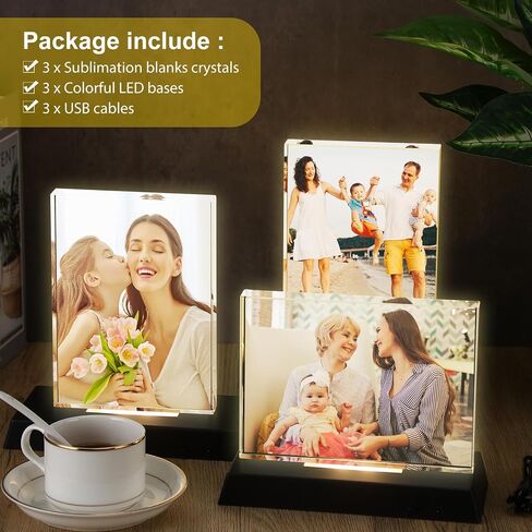 Qunclay 3 Sets Sublimation Crystal Frames LED Base,3.9 x 5.9 In,Black in Kuwait