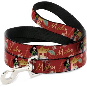 Buckle-Down Dog Leash Mulan Gazebo Pose with Flowers and Script Red Golds 6 Feet Long 0.5 Inch Wide