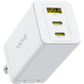 شاحن USB C بقدرة 65 وات، شاحن سريع 3 منافذ، محول قابل للطي من نوع GaN، لجهاز MacBook Pro/Air، لجهاز iPad Pro/Air، Galaxy S23/S24، Dell XPS 13، لهاتف iPhone 16/15/14/13 إلخ، أسود