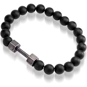 555Jewelry Stainless Steel Stretch Barbell Gym Anxiety Beaded Bracelet for Men & Women