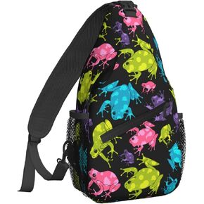 Women Frogs Colorful Seamless Pattern Crossbody Sling Backpack for Men Chest Bag Shoulder Bag Lightweight One Strap Backpack Travel Outdoor Daypack