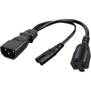JSADZKJ IEC320 C14 إلى C7& 5-15R محول مقسم كابل الطاقة القصير IEC C14 إلى الشكل 8 C7+NEMA 5-15R كابل موصل الطاقة تمديد المقبس 10A/15A 125V، للكمبيوتر ATX PDU UPS TV DVD، 32 سم/12.6 بوصة in Saudi Arabia