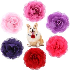 6 PCS Dog Collar Flowers, Multi-Color Dog Flower Collar, Fancy Dog Collars for Female Small Medium Dogs, Soft Pet Flower Bow Ties, Pet Collar Flowers Charms for Wedding, Birthday, Party