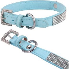Dog Collar,Cat Collar,Luxury Sparkly Silver Buckle and Bling Diamond with Rhinestone Crown Decoration Velvet Leather Collars for Small Dog Medium Cat Puppies (XS, Blue) in Saudi Arabia