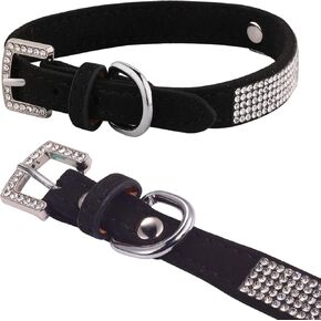 Dog Collar,Cat Collar,Luxury Sparkly Silver Buckle and Bling Diamond with Rhinestone Crown Decoration Velvet Leather Collars for Small Dog Medium Cat Puppies (XS, Blue)