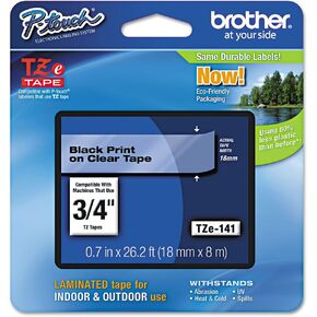 Genuine Brother 3/4" (18mm) Black on Clear TZe P-Touch Tape for Brother PT-D450, PTD450 Label Maker