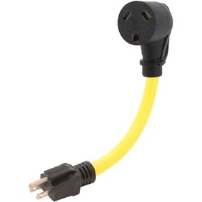 Nema 5-15P to TT-30R Power Adapter Cord, 15A Household Male to 30A Trailer Female Angled Adapter, STW 10AWG Length= 1Foot