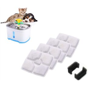 Beacon Pet New Square Filters for Cat Fountain, 4 Pack Activated Carbon Charcoal Replacemen Filter +2 Pack Sponge Set, Suitable for 2.5L Upgrade Pet Fountain Cat Dog Pets Drink Water