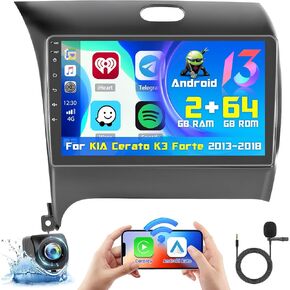 [8-Core 4+64G] Ohradio Android 13 for Kia Forte Cerato K3 2013-2018 Car Stereo, Wireless CarPlay Radio Android Auto, 9'' Touch Screen Car Radio GPS Mirror Link WiFi Backup Camera Bluetooth FM RDS