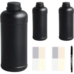 3X 1000ml Circular Container Darkroom Chemical Storage Bottle Film Development Processing Equipment 1L(8 Waterproof Stickers, 1 Oil-Based Pen).
