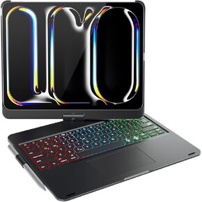 doqo iPad Pro 13 inch Case with Keyboard (M4, 2024),Keyboard case for iPad Pro 13 2024 with Multi-Touch Trackpad, 7 Colors Backlight & 360°Rotatable,Thin&Light for iPad Pro 13 M4 Black