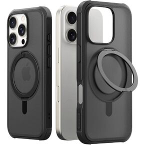 araree Duple M Stand for iPhone 16 Pro Max Case [Compatible with MagSafe] 360° Rotatable Magnetic Ring Built-in Invisible Loop Stand Shockproof Translucent Slim Cover - Black