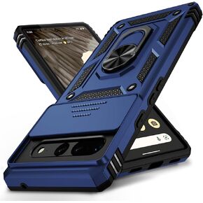 for Google Pixel 7 Pro Case with Camera Lens Cover, 10 FT Military Grade Drop Protection, Magnetic Ring Holder Kickstand Protective Phone Case for Pixel 7 Pro, Navy Blue