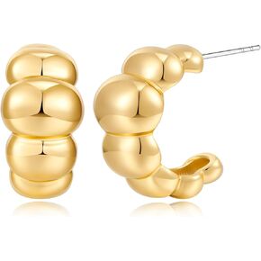 HESSAWELL Gold Half Hoop Earrings for Women Chunky Polished Huggies Hoop Earrings Statement Vintage Women Jewelry