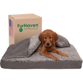 Furhaven Cooling Gel Dog Bed for Medium/Small Dogs w/ Removable Washable Cover, For Dogs Up to 35 lbs - Berber & Suede Blanket Top Mattress - Gray, Medium