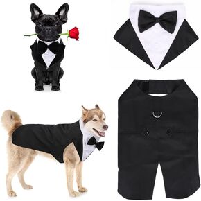 Dog Tuxedo Formal Suit Clothes Bandana Set, Pet Prince Wedding Attire Party Shirt Bow Tie Outfit Wedding Tux for Large Medium Dogs Golden Retriever Costumes Gentleman Apparel Clothe (Black, XX-Large)