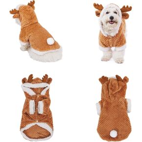 Yoption Christmas Reindeer Cosplay Dog Cat Pet Costume, Funny Elk Deer Pet Christmas Winter Warm Coat Coat Clothes Hoodie Outfit Apparel (L)