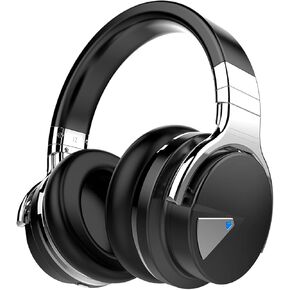 Qisebin E7 Active Noise Cancelling Headphones, Wireless Over Ear Bluetooth Headphones with Microphone, Deep Bass Wireless Headphones 30H Playtime, Comfortable Protein Earpads, Black