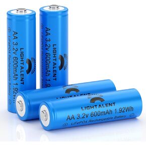 AA 3.2V LiFePo4 600mAh Rechargeable Battery, Double A 3.2v Rechargeable Battery Low Self-Discharge, 3.2v AA Batteries for Solar Lights, Solar Post Lights（3.2v-AA-4pack）