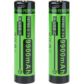 2 حزمة USB 3.7 فولت بطارية قابلة للشحن 9900 مللي أمبير، زر علوي 3.7 فولت لبطاريات 18650، المصابيح الأمامية، أجراس الأبواب