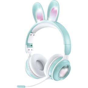 Kids Wireless Bluetooth Headphones with Microphone, Children Cute Cat Ear Girl Headphones for School, Pink Kindergarten Light up Kawaii Noise Cancelling Headphones for Kids Teens Child Airplane
