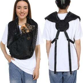 MABOZOO Mesh Pet Sling Carrier for Small Dog, Double Shoulder Strap Dog Carrier Sling Hands Free Cat Sling, Breathable Puppy Pouch Travel Safe Sling Bag for Small & Medium Dogs, Cats, Pets