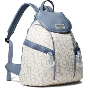 Calvin Klein Women's Sydney Signature Backpack, Vanilla/Khaki/Flintstone, Large