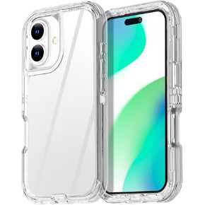 AICase for iPhone 16 Case Clear,Heavy Duty Durable 3-Layer [Not Yellowing][Military Grade Drop Protection] Shockproof/DropProof Protective Cover for iPhone 16 6.1" 5G