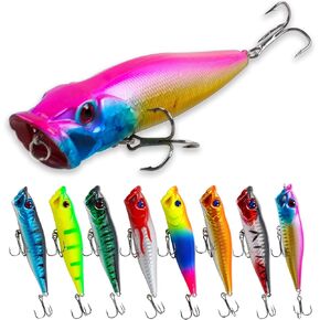 Topwater Popper Fishing Lures Kit Floating Lure Popper Sea Fishing Lures, 8pcs Topwater Bass Fishing Lures Crankbaits Minnow Popper Swimbaits Lures Set for Saltwater Freshwater Trout Catifish Perch